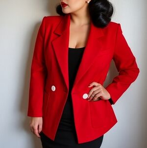 ZARA Woman Red Double-Breasted Blazer XL Bold Statement Jacket Holiday Party